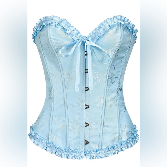SZIVYSHI Tops - Fairycore Blue Satin Corset Bustier 2XL Coquette Lace-Up Top